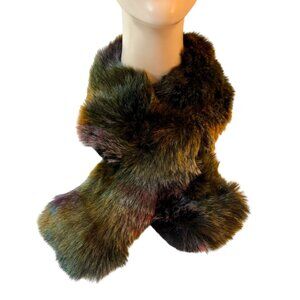 Jocelyn Faux Fur Pull-Thru Scarf One Size Multitonal Colors Over Brown